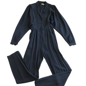 Vintage 80s Jolie Madame One Piece Jumpsuit XS Black Zip Button Pockets Blouson